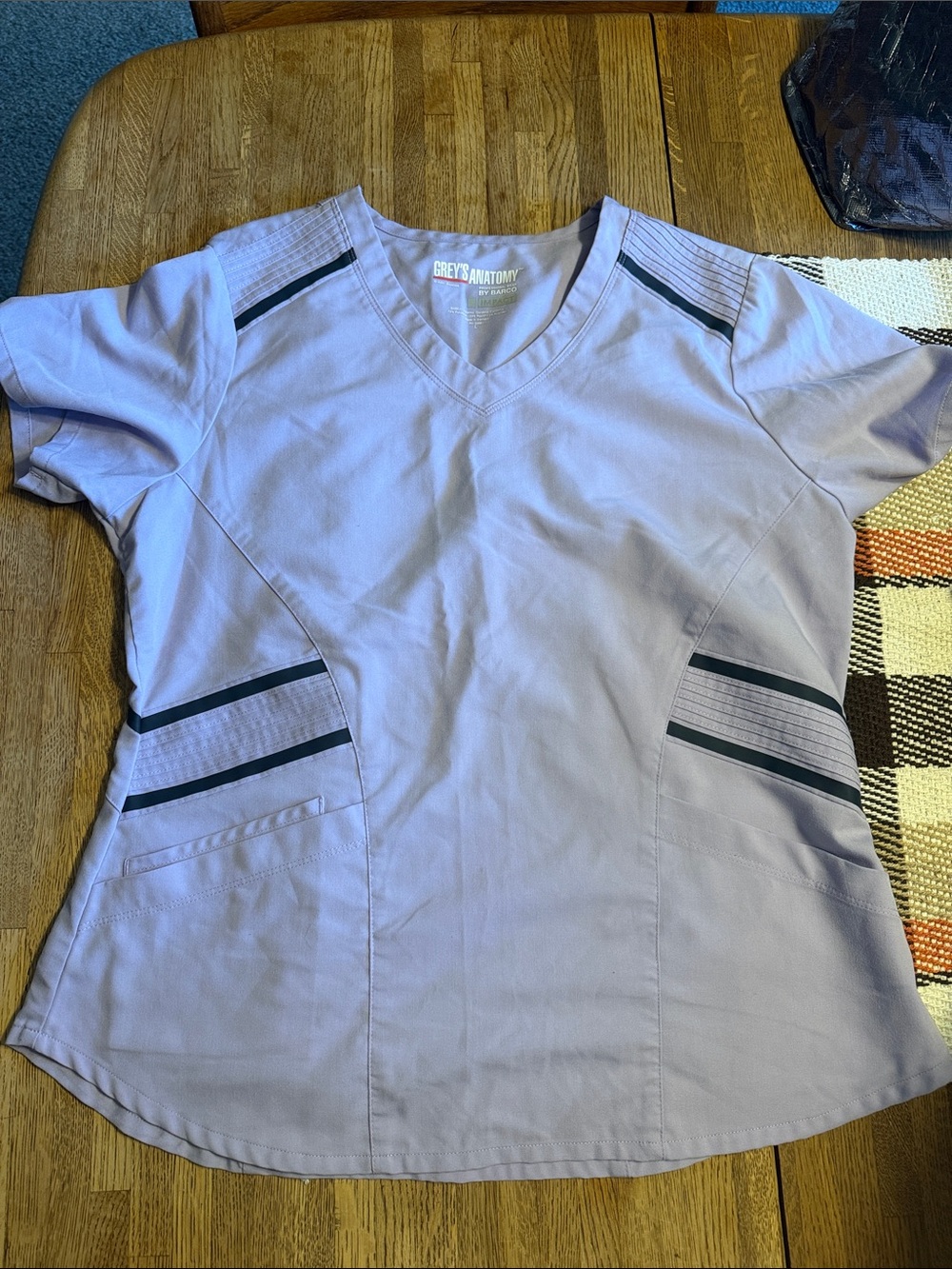 Grey's Anatomy Lavender V-Neck Scrub Top with Black Trim
